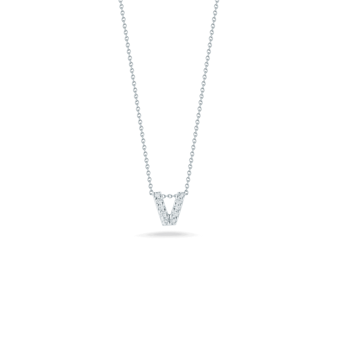 18K WHITE GOLD TINY TREASURES DIAMOND LOVE LETTER V NECKLACE
